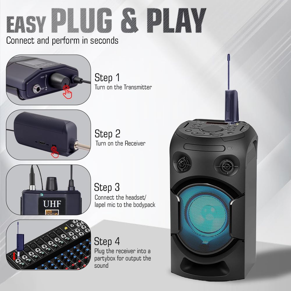 CLAW CW-SR50L UHF Wireless Lavalier & Head Mic | New