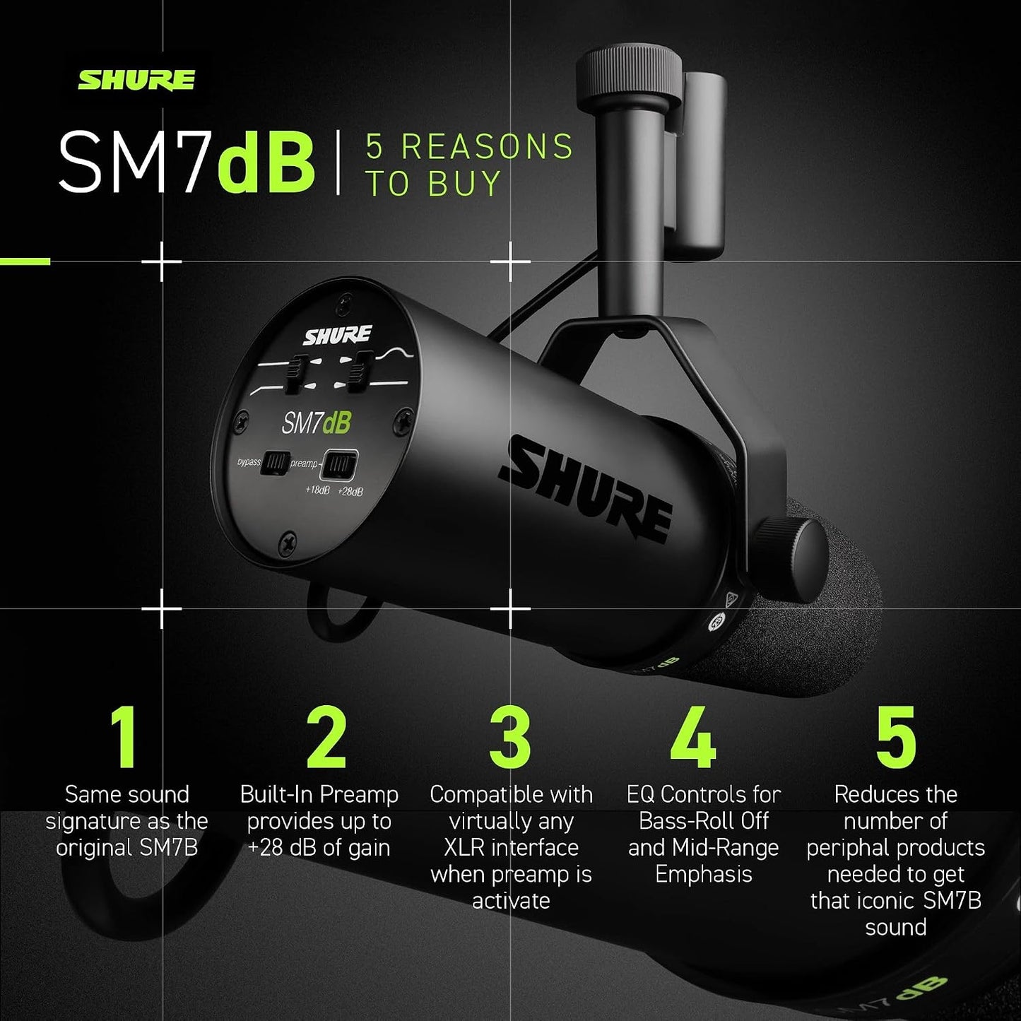 Shure SM7dB Dynamic Vocal Microphone with Built-in Preamp (Open Box)