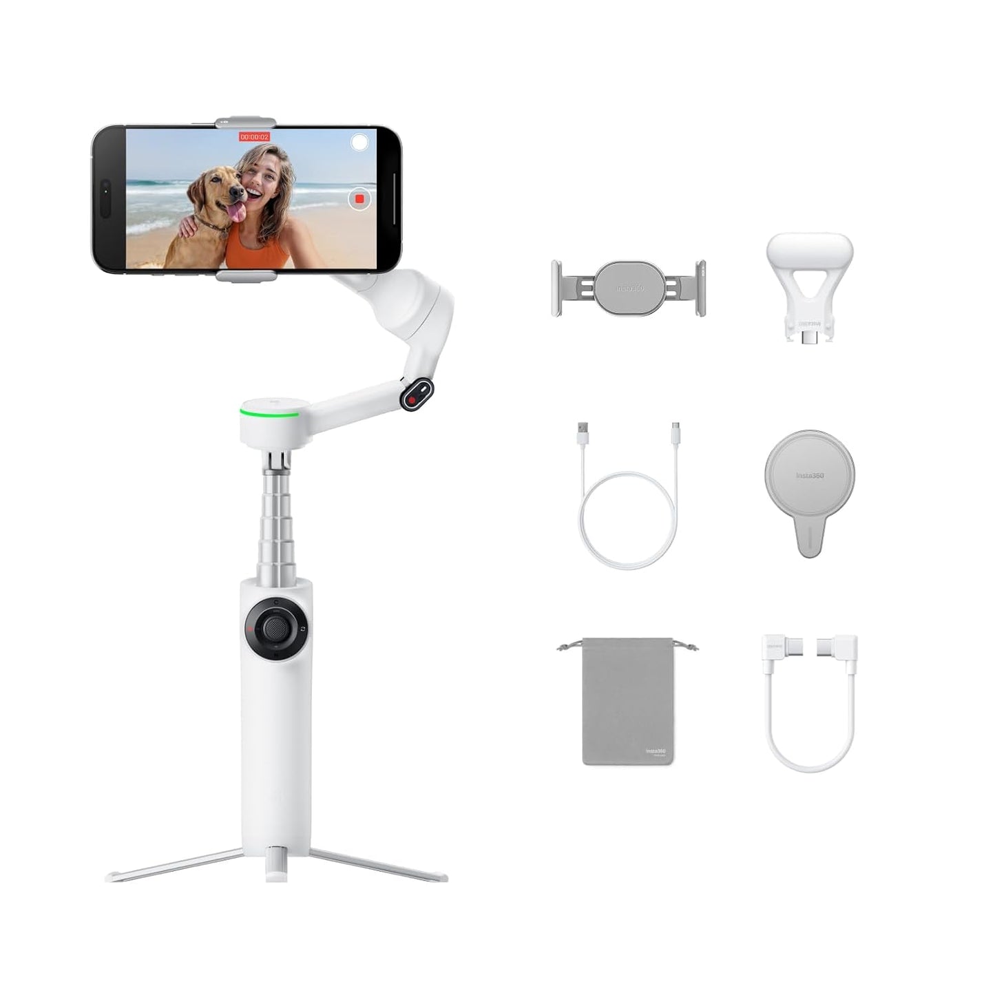 Insta360 Flow 2 Pro Creator Bundle - Foldable Phone Gimbal (White) | Open Box Good