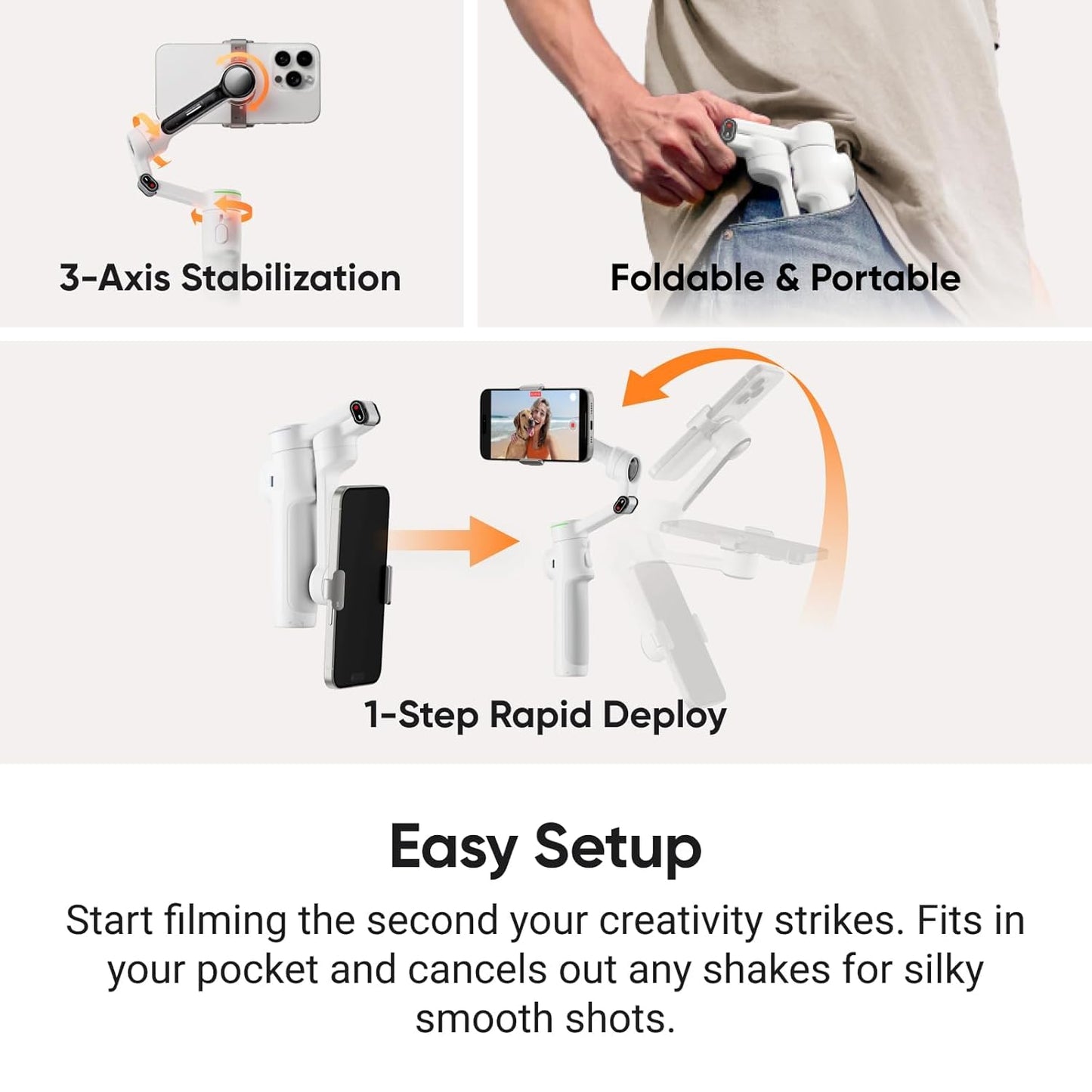 Insta360 Flow 2 Plus AI Tracker Bundle Grey - Foldable Phone Gimbal