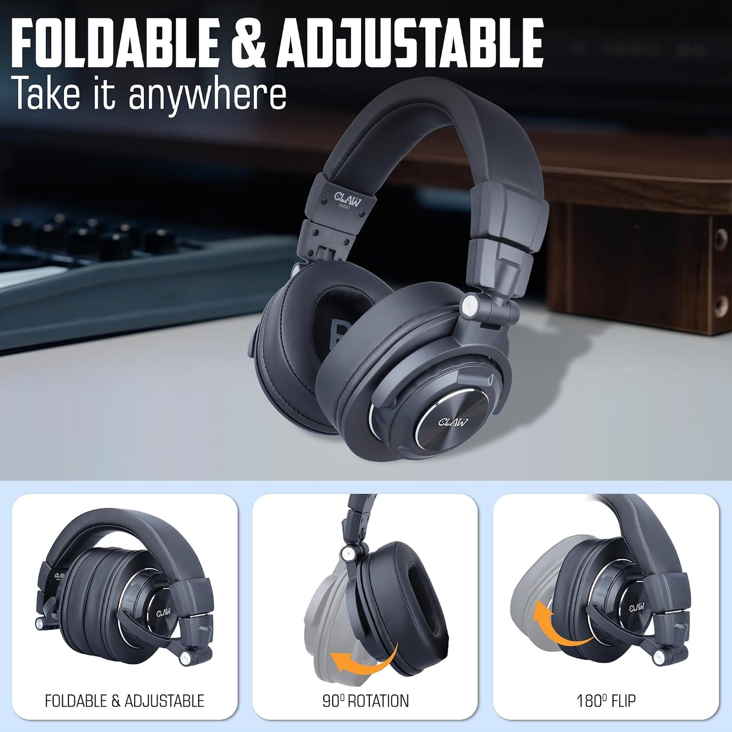 CLAW SM90 Studio Monitoring DJ Headphones, Black | Open Box