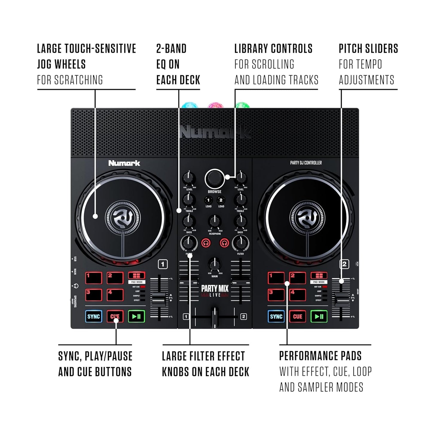 Numark Party Mix Live DJ Controller with Speakers – Black, Unboxed